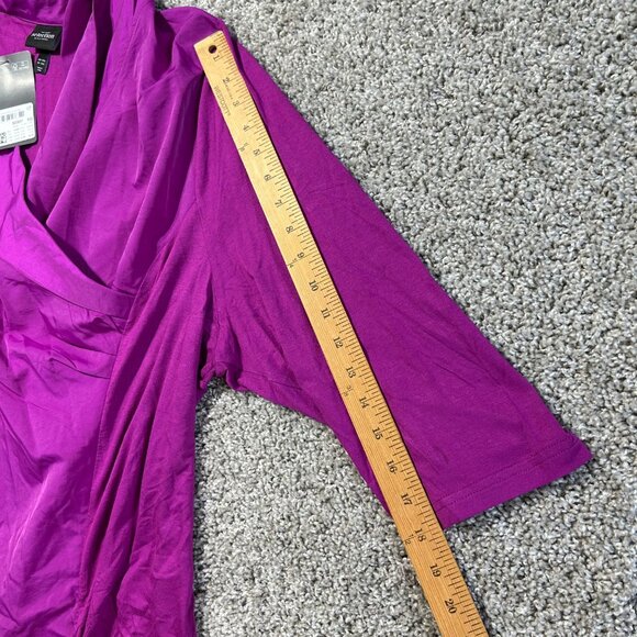 Ulla Popken Elegant Fuchsia Wrap Tunic Top Size XXL 3/4 Sleeves & Draped Collar - Picture 5 of 7